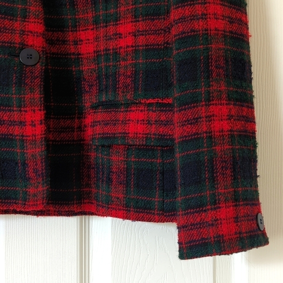 Talbots 80's Vintage Preppy Plaid Wool Blend Tweed Collarless Blazer Jacket 4P - Picture 8 of 11